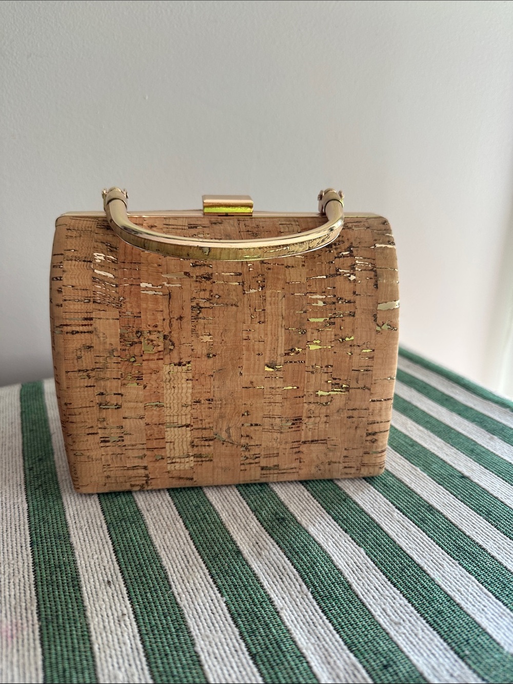 Natural Cork Box Clutch with Gold Handle
